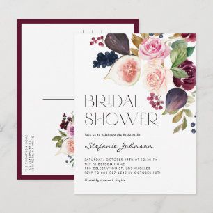 Bourgondische bloemen en vijgen Herfst Vrijgezelle Uitnodiging Briefkaart