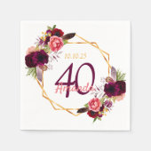 Bourgondische bloemen gouden geometrische verjaard servet (Voorkant)