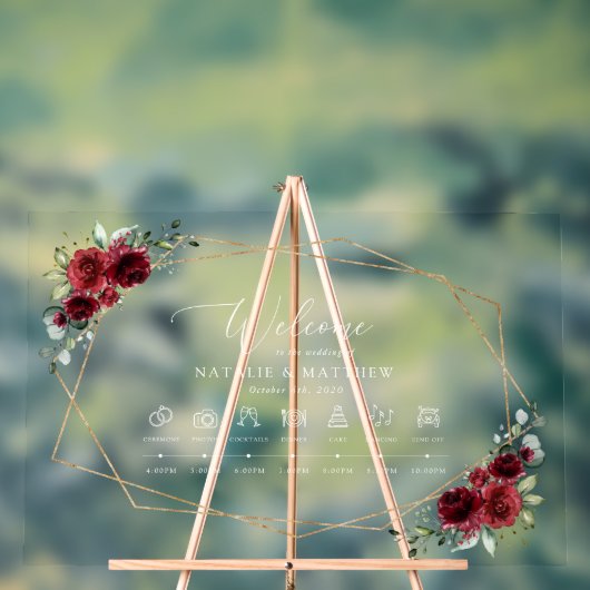 Bourgondische bloemen, rode bloemen, bruiloft tijd acryl bord (Neutraal)