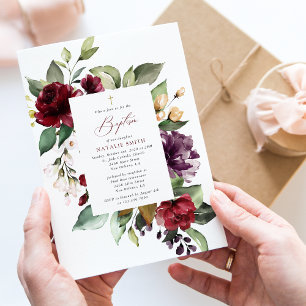 Bourgondische Bloemen, Roze Bloemen, Floraal Doops Kaart