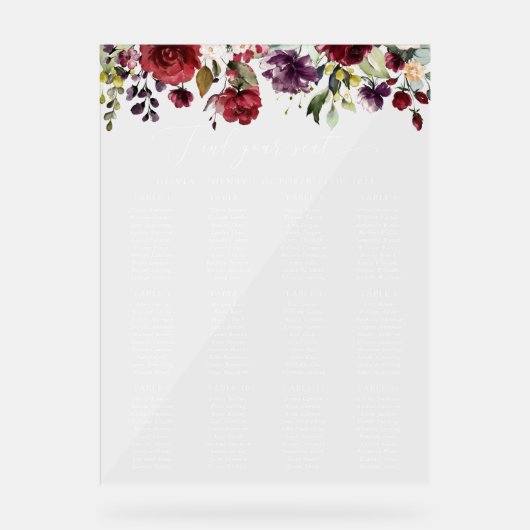 Bourgondische bloemen, Roze bloemen, Zitkaarten Acryl Bord (Voorkant)