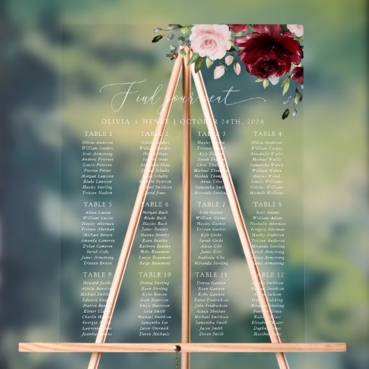 Bourgondische Bloemen, Roze Bloemen, Zitplaatsenka Acryl Bord (Neutraal)