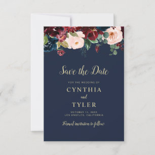 Bourgondische bloemenbruiloft Bewaar de datum kaar Save The Date