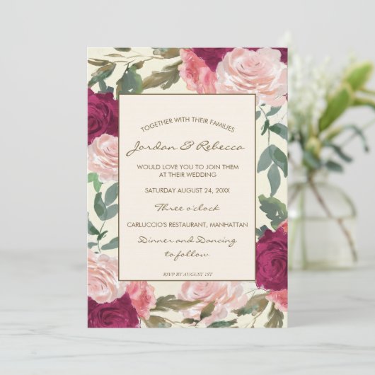 Bourgondische bloemenivoor bruiloft of douche uitn kaart (Staand voorkant)