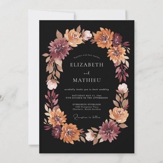 Bourgondische bloemenschildering bruiloft kaart (Voorkant)