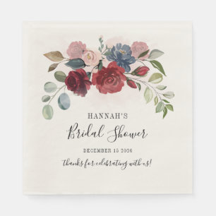 Bourgondische bloemige blush bruiloftcocktail servet