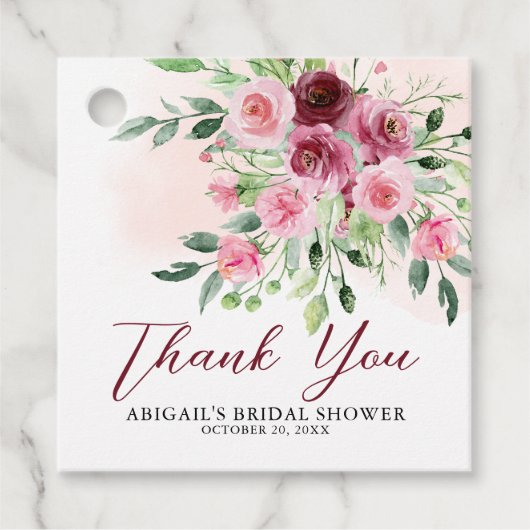 Bourgondische bloemige bruidsfeest bedankjes labels (Voorkant)