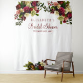 Bourgondische bloemige bruiloftsshower fotocabine wandkleed (In situ)