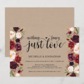 Bourgondische bloemige 'Elopement Reception' Kraft Kaart (Voorkant / Achterkant)