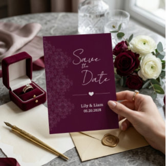 Bourgondische bloemige Save the Date-huwelijksuitn Kaart