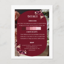 Bourgondische bloemige trouwdetails RSVP bijlage