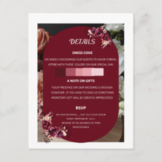 Bourgondische bloemige trouwdetails RSVP bijlage