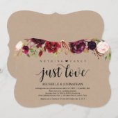 Bourgondische bloemige trouwreceptie Kraft uitnodi Kaart (Voorkant / Achterkant)