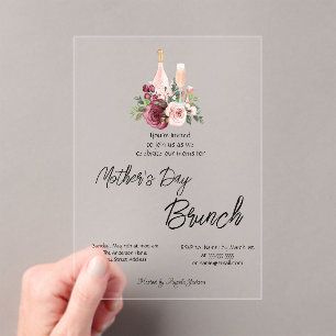 Bourgondische bloemige wijn Moederdag brunch Acryl Uitnodigingen