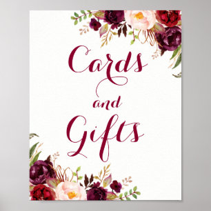 Bourgondische bloemkaarten en cadeaus bruiloftpost poster