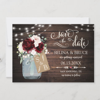 Bourgondische bloemrijke rustieke houten Save the  Kaart