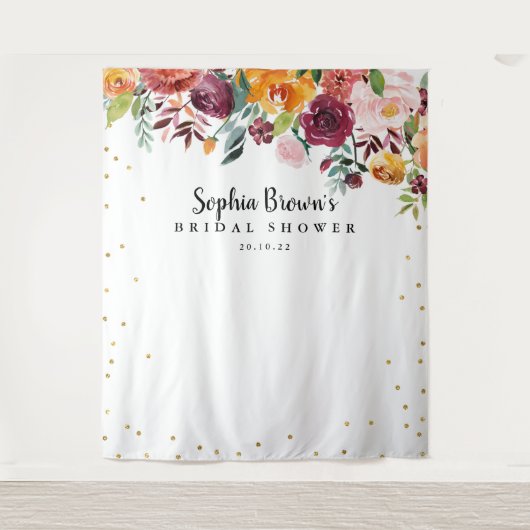 Bourgondische Blos Bloemachtige Bruidsdouche Fotoc Wandkleed (Voorkant)