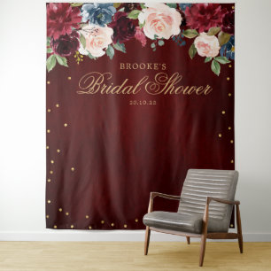 Bourgondische Blos Bloemige Bruiloftsfotobackdrop Wandkleed