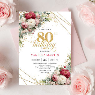 Bourgondische blos bloemrijke elegante 80ste verja kaart