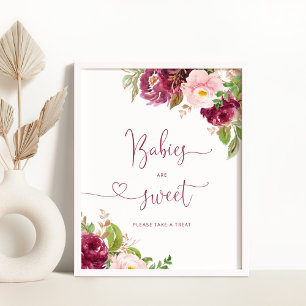 Bourgondische blos roze bloemenbaby's zijn zoet poster