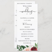 Bourgondische Blos Waterverf Bloem Bruiloft Programma (Voorkant / Achterkant)