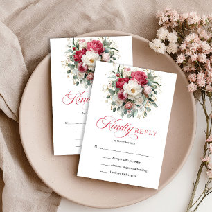 Bourgondische Blush Bloem Boho Trouw RSVP Kaart