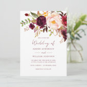 Bourgondische Blush Bloemen Bruiloft   Kaart (Staand voorkant)