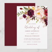 Bourgondische Blush Bloemen Bruiloft   Kaart (Voorkant / Achterkant)