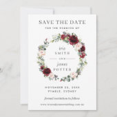 Bourgondische Blush Bloemen Bruiloft Save the Date Kaart (Voorkant)