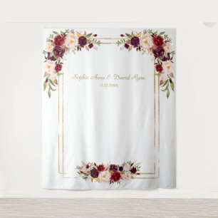 Bourgondische Blush Bloemen Gouden Bruiloft Fotoho Wandkleed