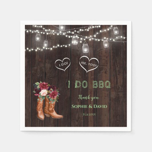 Bourgondische Blush Bloemenkowboylaarzen Na I DO B Servet (Voorkant)