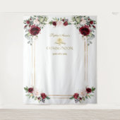 Bourgondische Blush Bloemige Eerste Heilige Commun Wandkleed (Voorkant)