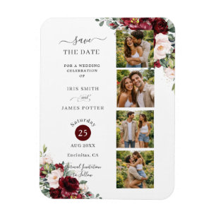 Bourgondische Blush Bloemige Fotohokje Huwelijk Magneet