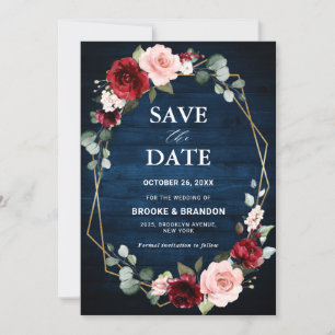 Bourgondische Blush Bloemrijke Moderne Geometrisch Save The Date