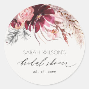 Bourgondische Blush Bloemrijke Pampas Gras Bruilof Ronde Sticker