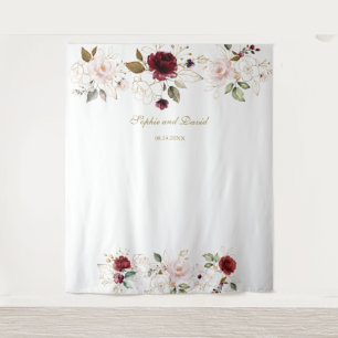 Bourgondische Blush Gouden Bloemen Bruiloft Photo  Wandkleed
