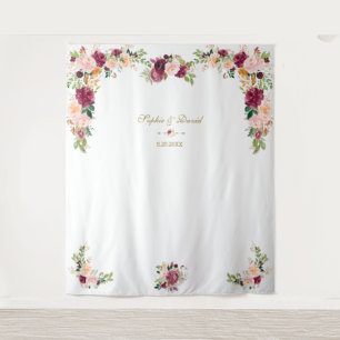 Bourgondische Blush Saffraan Bloemen Huwelijksfoto Wandkleed