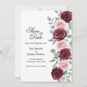 Bourgondische Boho bloem en Blush Roze Roos Save t The Date
