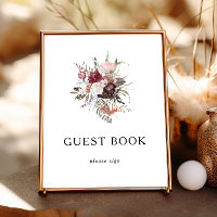 Bourgondische Boho Bloem Gastboek Bord