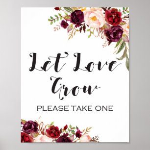 Bourgondische Boho Bloemen Bord - Laat Liefde Groe Poster
