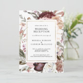 Bourgondische Boho Bloemige Trouwreceptie Uitnodig Kaart (Staand voorkant)