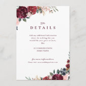 Bourgondische boho bloemrijke rustieke trouwdetail informatiekaartje (Voorkant)