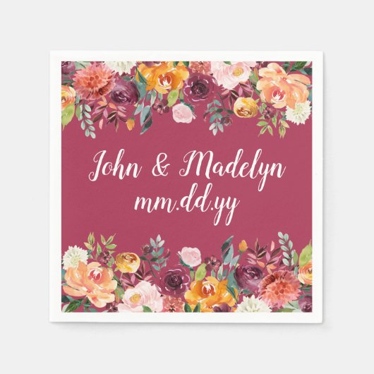 Bourgondische bruiloft servette gepersonaliseerde servet (Voorkant)
