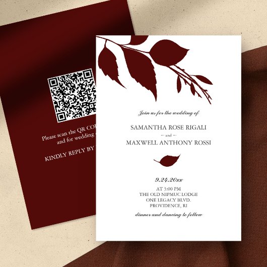 Bourgondische bruiloft uitnodiging met QR-code