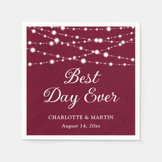 Bourgondische Burlap String Lights Rustieke bruilo Servet (Voorkant)