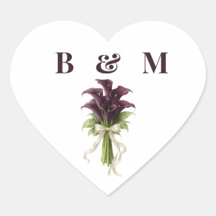 Bourgondische Calla Lelie Trouwboeket Ivoren Lint  Hart Sticker