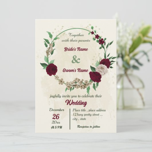 Bourgondische champagne bloemen botanische bruilof kaart (Staand voorkant)