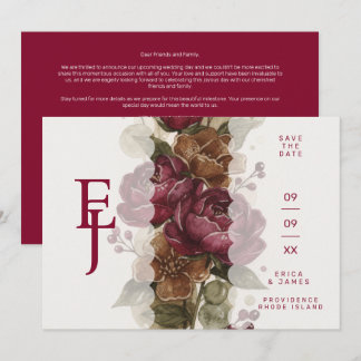 Bourgondische Cottagecore Trouw Monogram TLW26 Save The Date