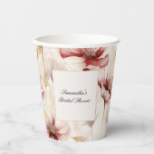 Bourgondische Crème Bloemrijke Bruids-Shower Papieren Bekers (Voorkant)