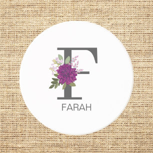 Bourgondische Dahlia Bloemalfabet Letter Monogram Zandsteen Onderzetter